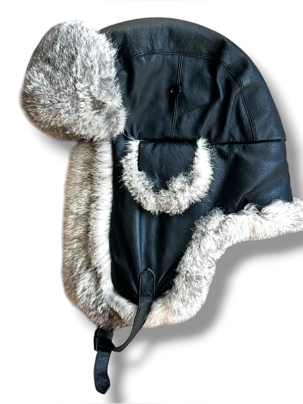 Crown Cap Winnipeg Canada Brown Leather Rabbit Fur Trapper Aviator Hat XL D-2